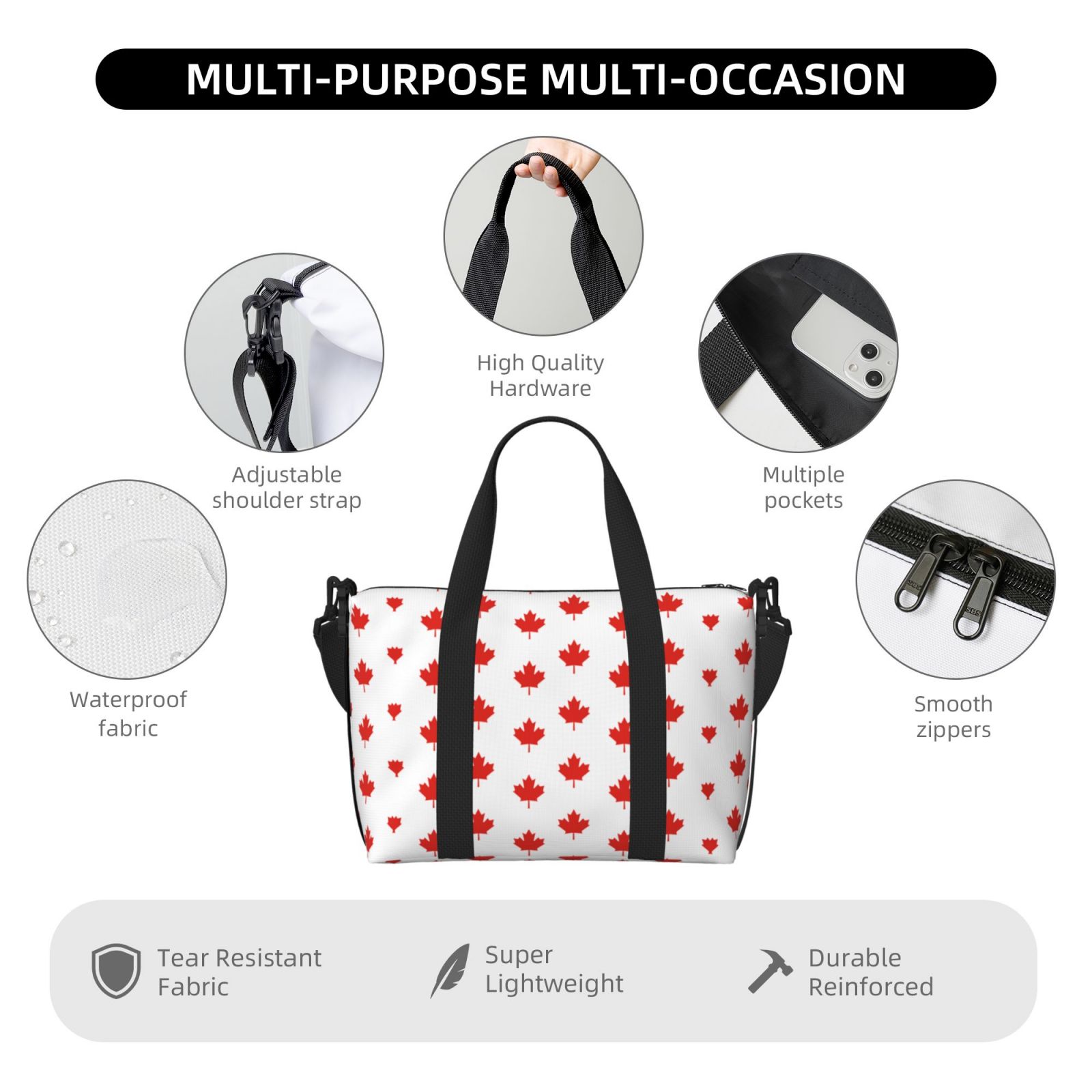 Travel Duffel Bag Canada Maple Leaf Sports Tote Gym Bag Shoulder Weekender Overnight Bag For Women Men