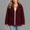 thumbnail image 5 of Luvrsol Winter Jackets for Women Lapel Full Zip Fleece Teddy Jacket Loose Fit Warm Fluffy Sherpa Coat, Wine S-2XL, 5 of 7