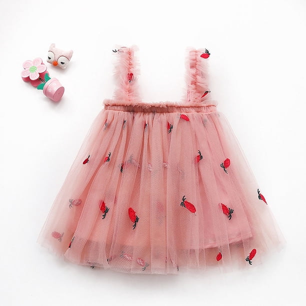 Falda de tirantes de malla bordada para niñas de verano Falda de princesa esponjosa con parte superior de tubo para niñas pequeñas