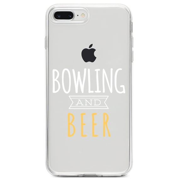 DistinctInk Clear Shockproof Hybrid Case for iPhone 7 PLUS / 8 PLUS (5.5" Screen) TPU Bumper Acrylic Back Tempered Glass Screen Protector - Bowling and Beer