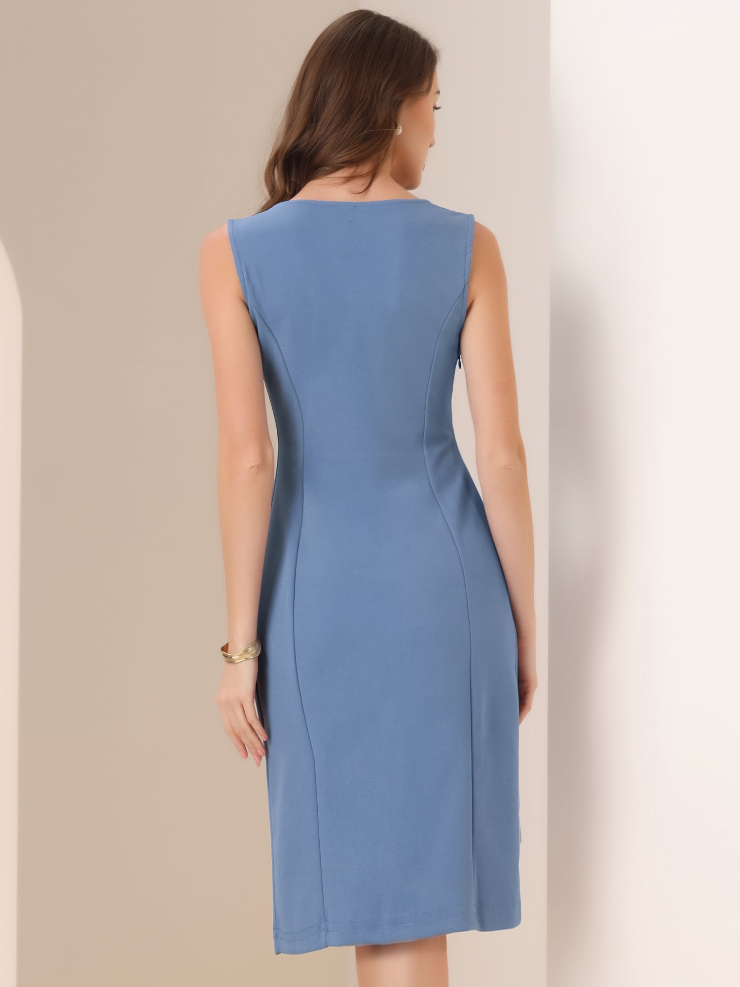 DARING DIVA Women's Work Sheath Dress Sleeveless Pencil Dress L Grey Blue
