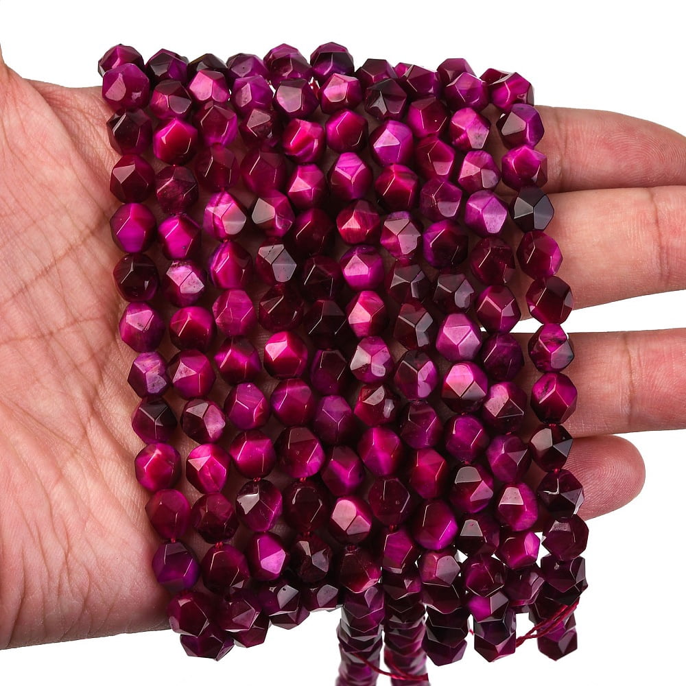 3strands Natural Tiger Eye Beads Strands Dyed Heated Faceted Star Cut Beads Medium Violet Red 7~8mm Hole: 1mm 47~48pcs/strand 14.7 inch~15 inch(37~38cm)