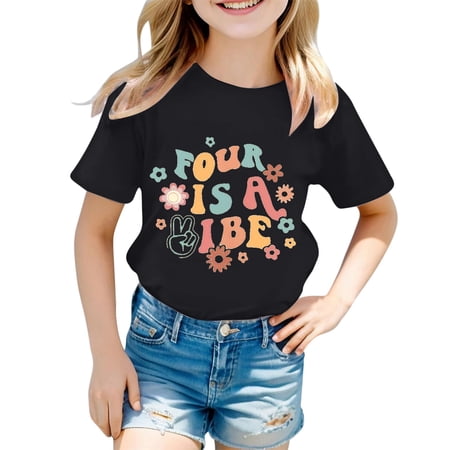 CUZIBR Girls Summer T Shirt Short Sleeve Crewneck Casual Big Sister Letter Graphic Tee Top Cozy Soft Loose Fit Relaxed Athletic Birthday Shirts Dailywear Oversized Tshirts Black 12-13 Years