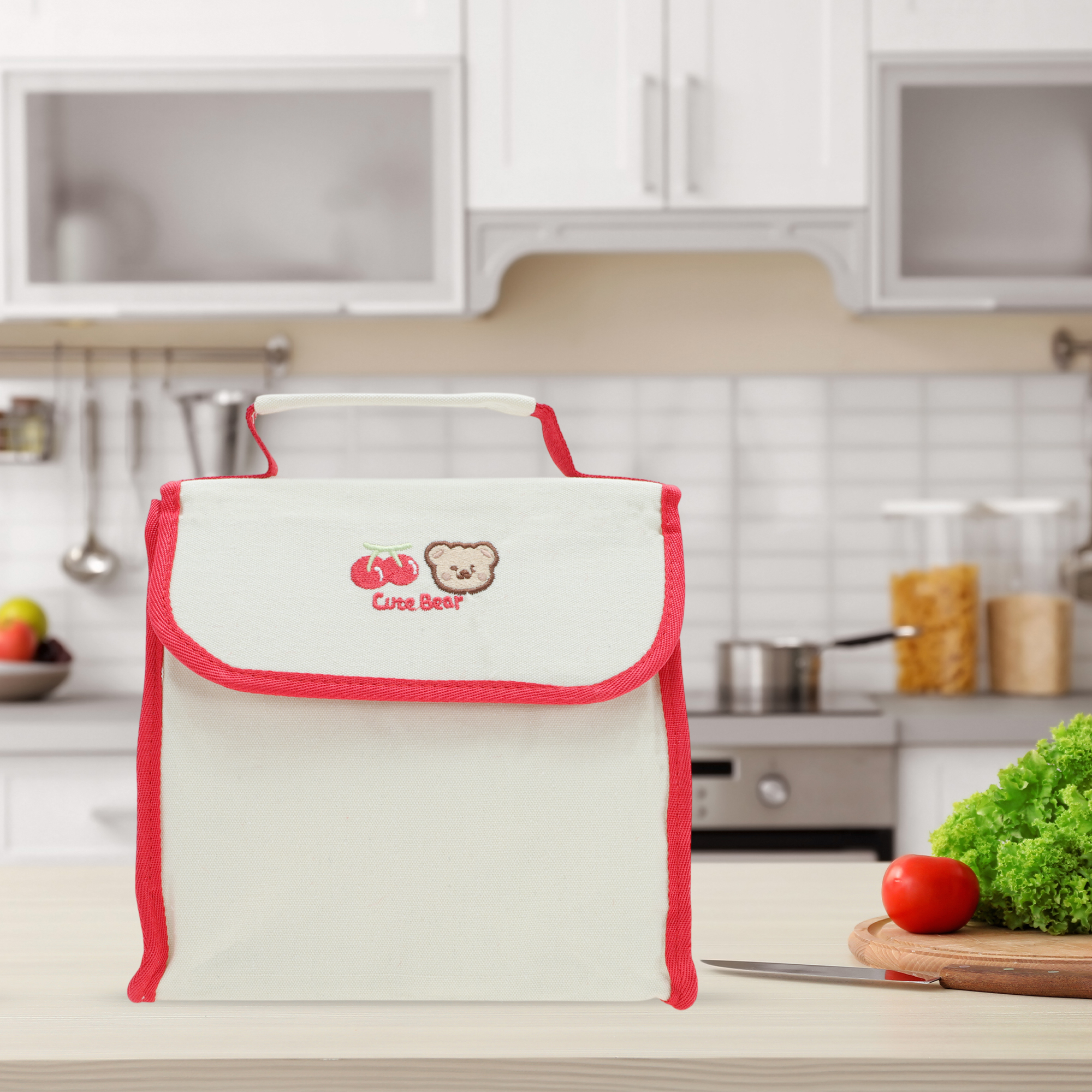 Unique Bargains Flip Cover Lunch Bag 1 Pc Beige, Red