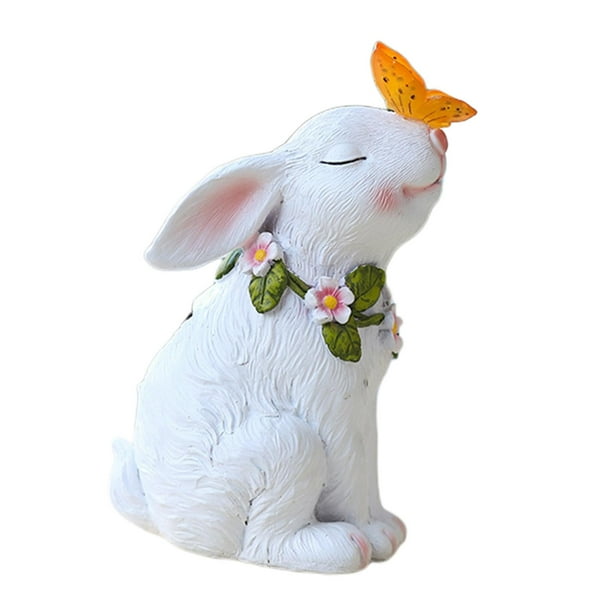 Estatua solar impermeable para jardín con luz LED, adorable figura de conejo para inauguración de la casa blanco