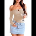 thumbnail image 2 of Tops de Larga con Hombros Descubiertos para Mujer, Ideales para Salir, Clubs de Moda de Otoño Y2K, Conciertos de Albaricoque S, 2 of 8