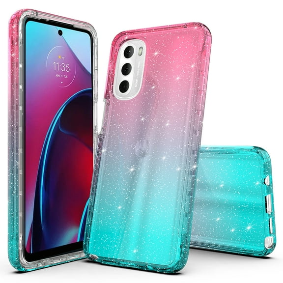 Moto G Stylus 2022 4G Case, Rosebono Hybrid Glitter Sparkle Transparent Colorful Gradient Skin Cover Case For Moto G Stylus 2022 4G (Pink/Teal)