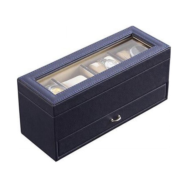 Benzara BM240949 Boîtier de Montre avec Tiroir et 4 Compartiments, Bleu