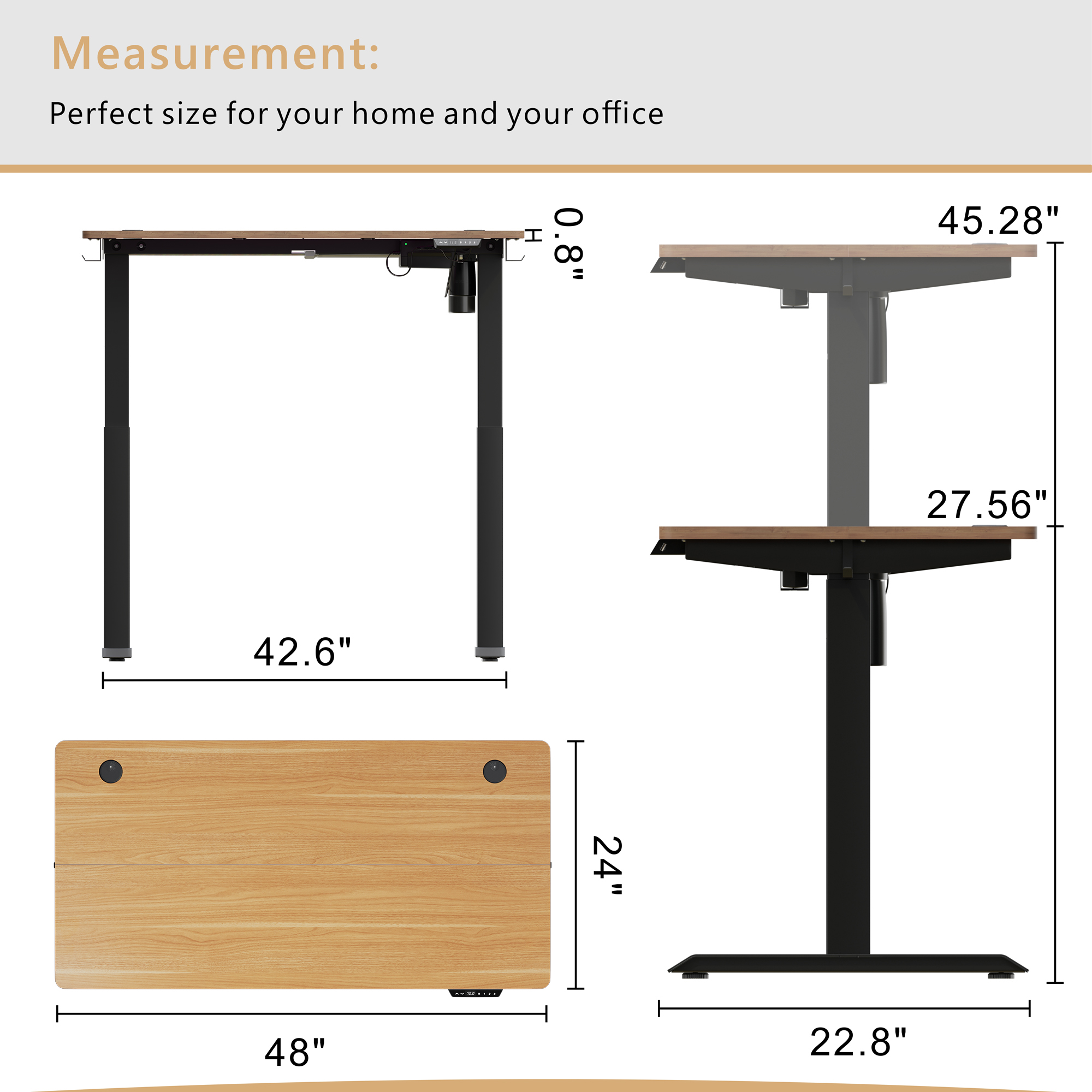 Sobaniilo 63'' x 24'' Electric Height Adjustable Standing Desk, Sit Stand Home Office Stand Up Desk(Black Frame + Bamboo Top)