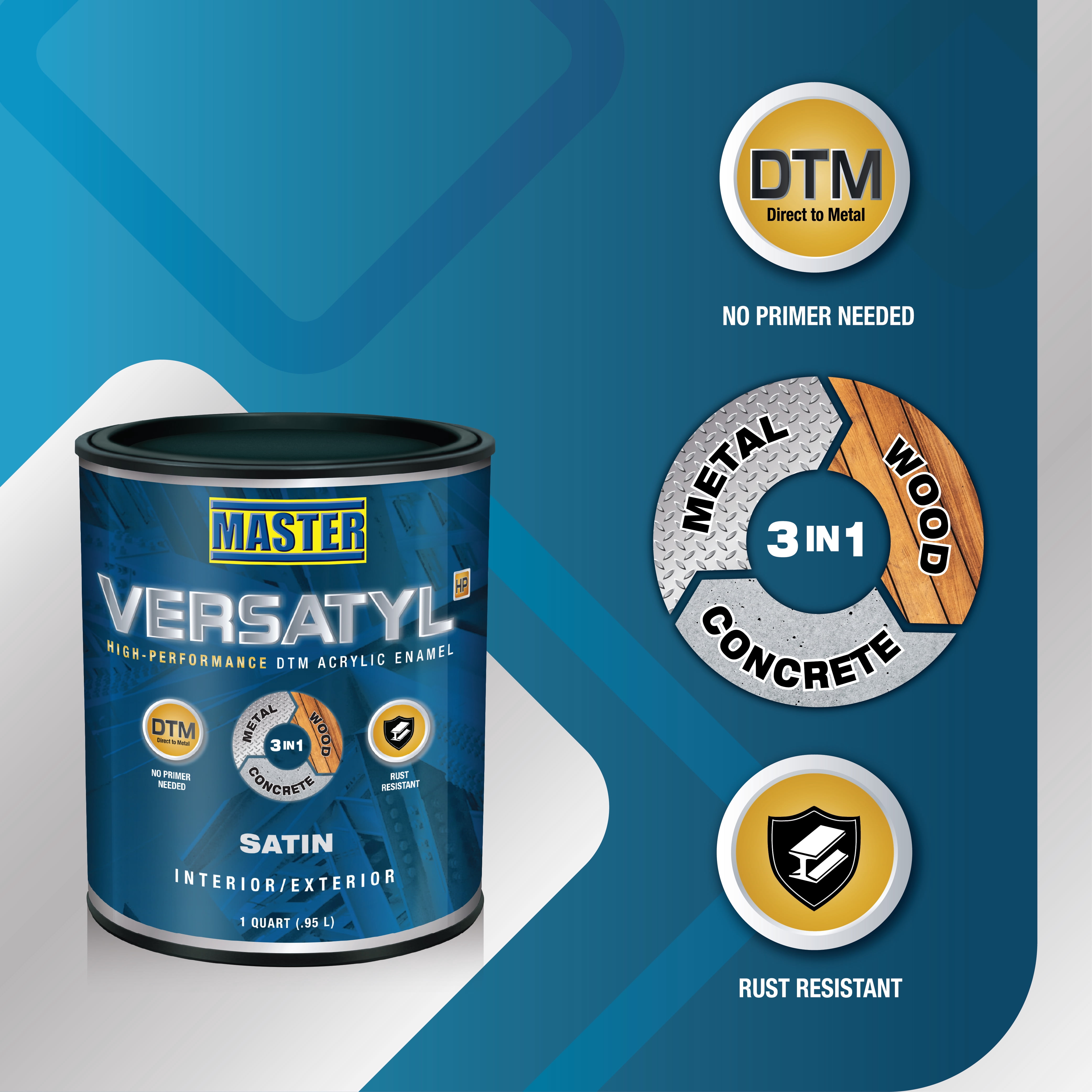 Master Versatyl High Performance Direct to Metal Acrylic Enamel Interior/Exterior Satin White 1 Qt