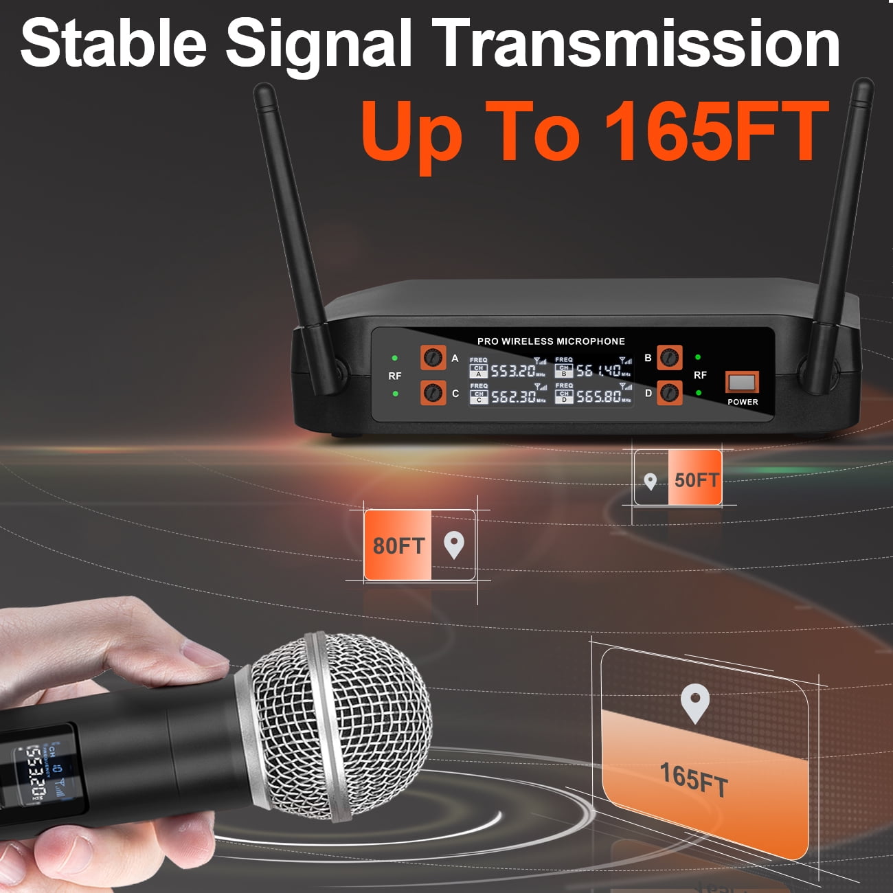 Depusheng DX4 Wireless Microphone Professional 4-Channel Handheld Microphone for Karaoke,Meeting,Party,Church,Speech