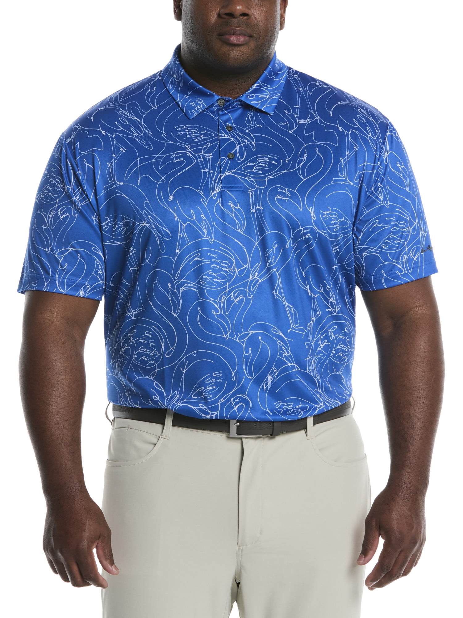 Ben Hogan Men's and Big Men’s Linear Flamingo Print Short Sleeve Golf Polo Shirt, up to Size 5XL