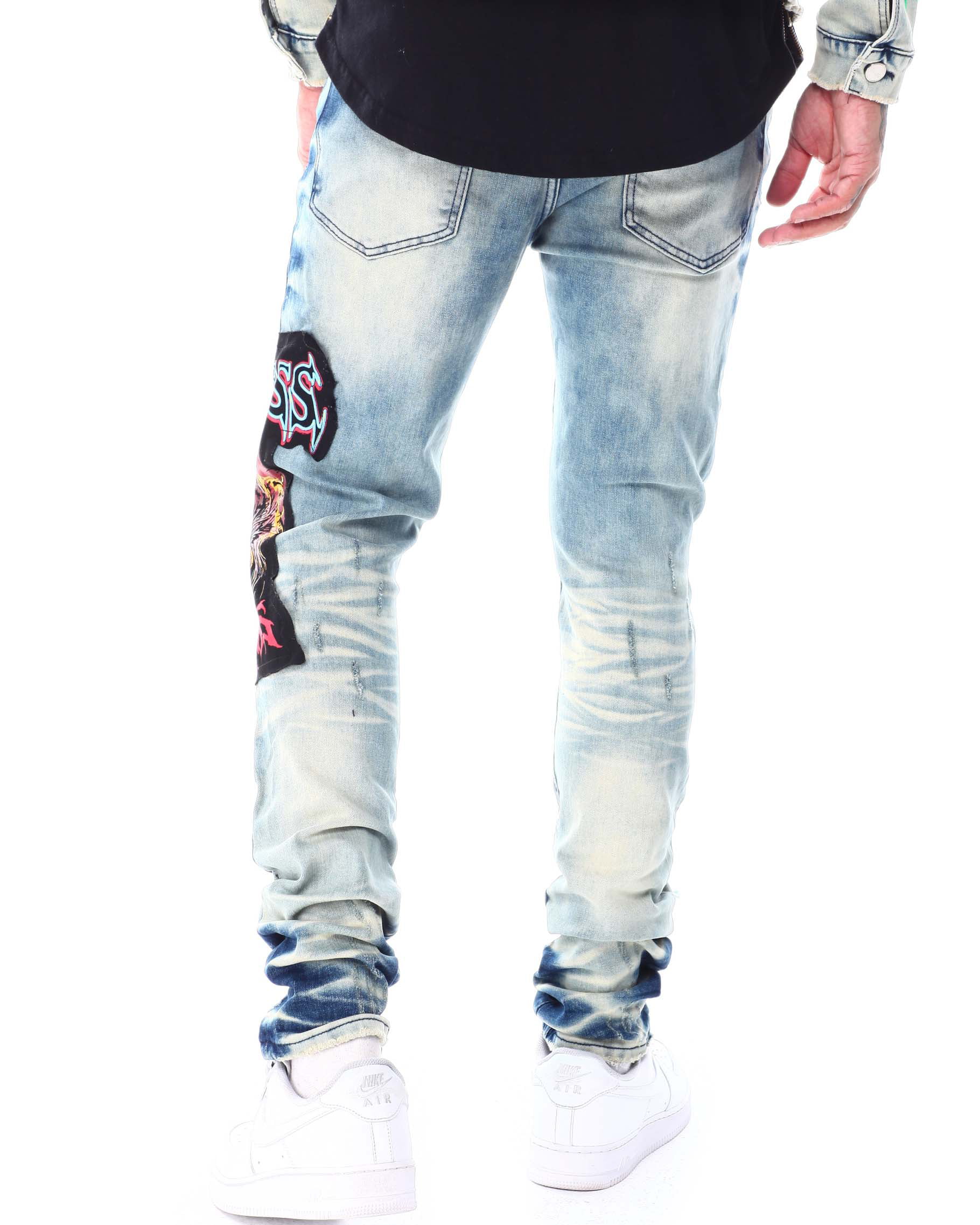 GFTD LA Los Distressed Men\'s Ozz Details (36, Painted Rip Fit Blue) Skinny Jeans Angeles