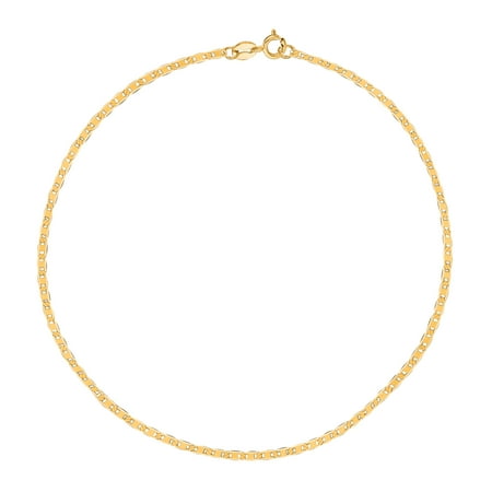 Lariat Anklet - 10k Yellow Gold Mariner Link Chain Anklet Bracelet, 1.2mm