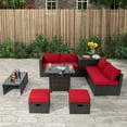 thumbnail image 5 of Costway 9 PCS Patio Furniture Set with 32" Fire Pit Table 50,000 BTU Square Propane Fire Pit Red, 5 of 10