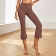 thumbnail image 6 of Women's High Waist Flare Capri Yoga Pants, 4-Way Stretch Tummy Smoothing Moisture Wicking Non See-Through Bootcut Workout Trousers for Gym Casual Daily Outdoor | TruBelle,Brown L, 6 of 7
