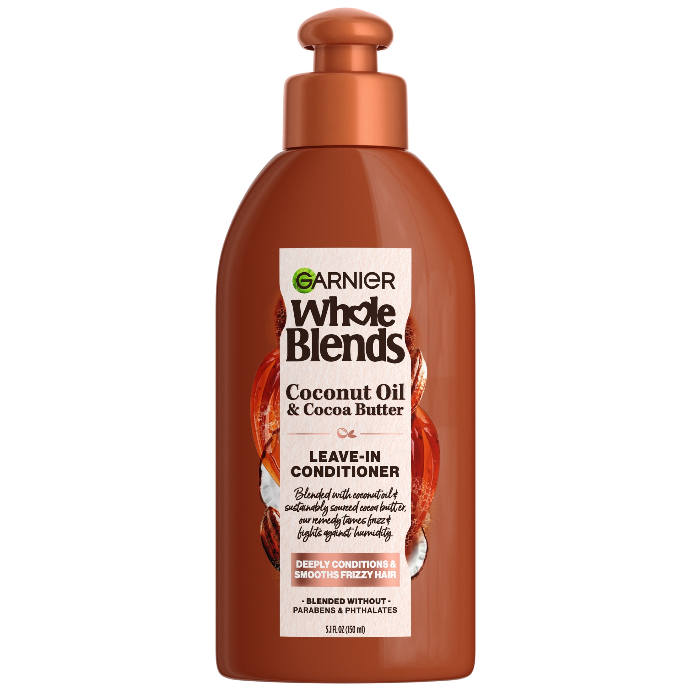(2 pack) Garnier Whole Blends Leave in Frizz Control Conditioner, Coconut Oil Cocoa Butter, All Hair Types 5 fl oz