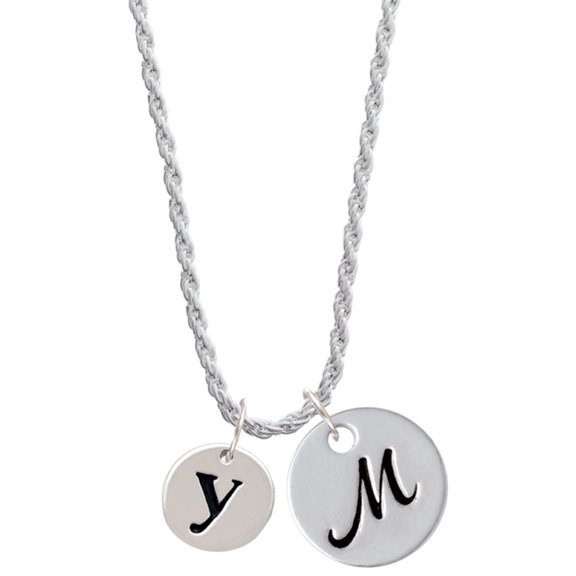 Delight Jewelry Silvertone Disc 1/2'' Initial - y - Silvertone Script Initial Disc - M - Charm Necklace, 20"+3"