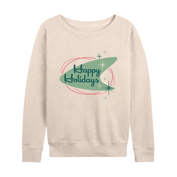 Instant Message - Christmas - Happy Holidays Retro Sparkle - Women's Lightweight French Terry Long Sleeve Shirt