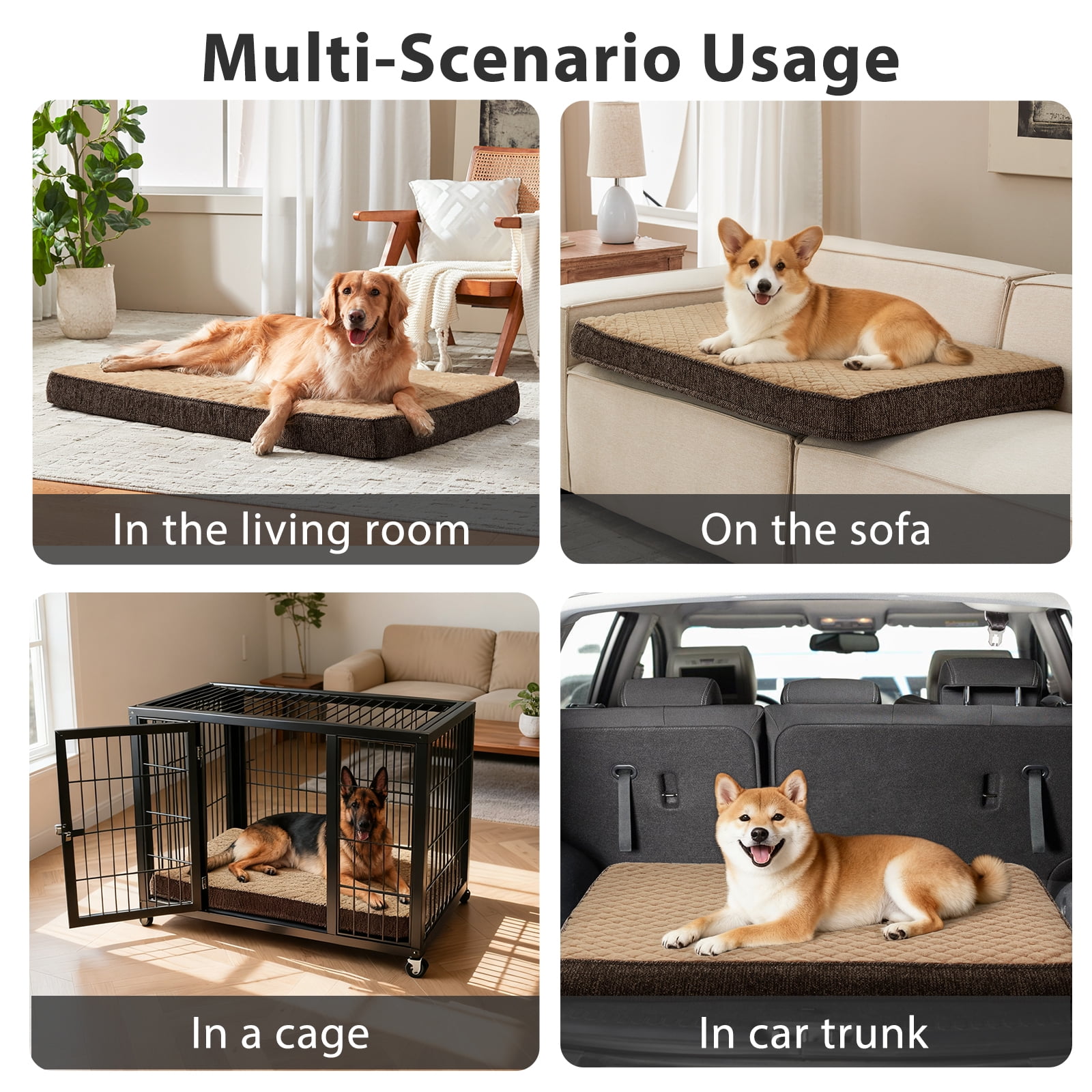 Orthopedic Dog Beds for Large Dogs XXL, Waterproof Removable Washable Cover, Thick Memory Foam Pet Mattress with Egg Crate Foam, Supports Up to 100 lbs, Brown, 47"x29"x3.5"