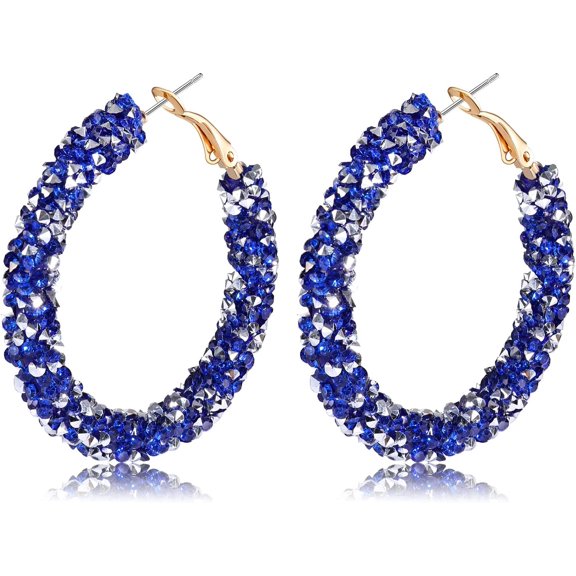 DESIGNICE Glitter Hoop Earrings Bohemian Sparkle Resin Rhinestone Wrapped Hoop Dangle Earrings for Women
