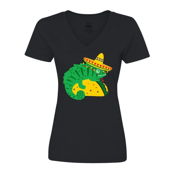 Inktastic Taco Chameleon Women's V-Neck T-Shirt