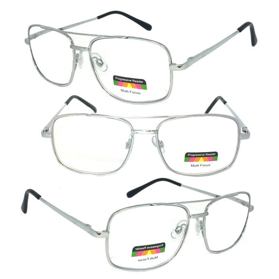 V.W.E. No Line Progressive Trifocal Metal Frame Reading Glasses