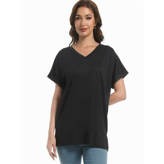 Women's Tshirts Casual V Neck Short Sleeve Loose Summer Tunic Tops