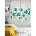 thumbnail image 3 of Teal Floral Sheer Curtains 2 Panels Set Watercolor Autumn Turquoise Wildflowers Plant Linen Texture Sheer Window Curtains Light Filtering Rod Pocket Voile Drapes for Bedroom Living Room 52"x63", 3 of 8