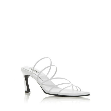 

REIKE NEN Womens White Strappy Padded Pointed Toe Sculpted Heel Slip On Leather Dress Slide Sandals Shoes 38.5