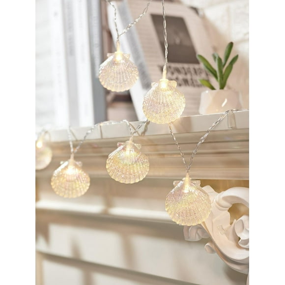 10-Count Battery Operated Warm White LED Iridescent Seashell String Lights, by EZ-Illuminations, LED String Lights