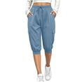 thumbnail image 6 of SwiftWear Women's Cargo Capri Pants with 4 Pockets Drawstring Elastic Waist Casual Cropped Joggers, 6 of 8