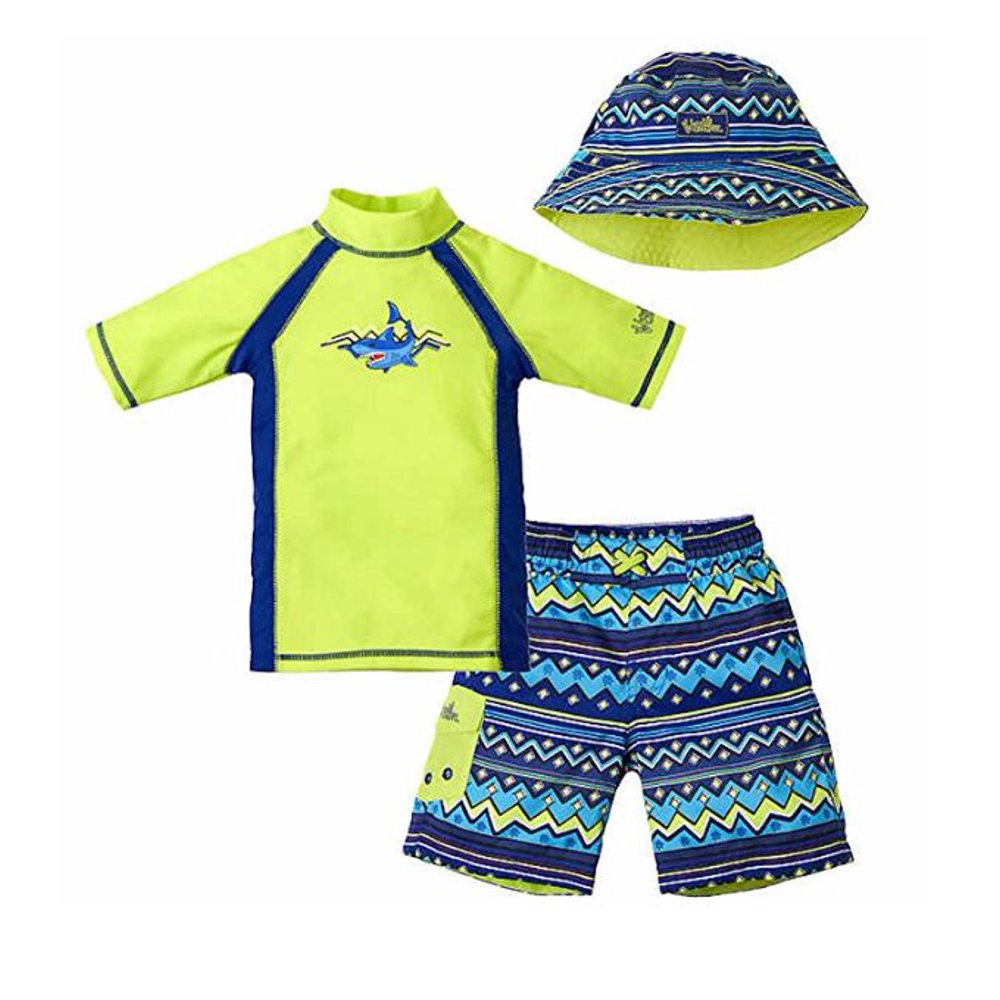 UV Skinz UV SKINZ Little Boys 3 Piece Rashguard Swimsuit Set (Lime