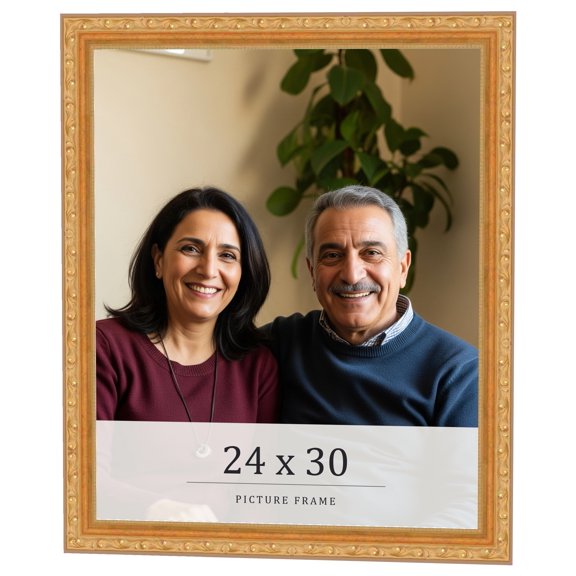 24x30 Frame Gold Solid Wood Picture Frame Width 1.125 Inches | Interior Frame Depth 0.375 Inches |