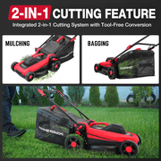 PowerSmart 14 120V 13A 2-in-1 Corded Push Lawn Mower, Easy Handling