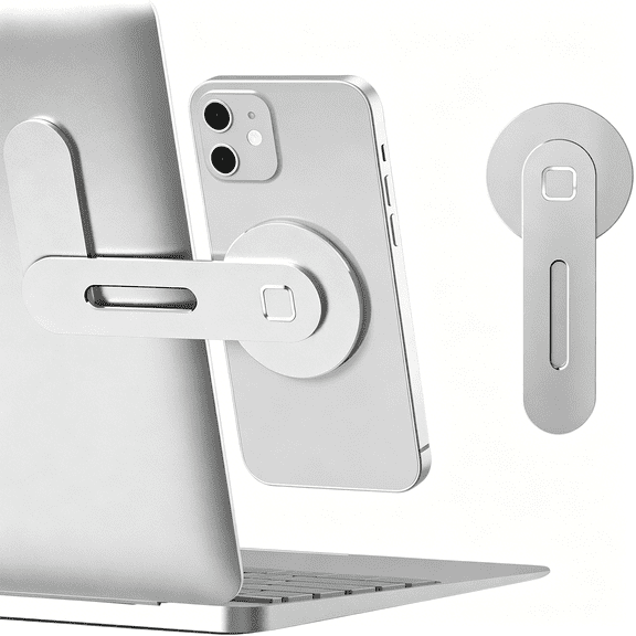 GJX Magnetic Phone Holder for Laptop Designed for Iphone 17/16/15/14/13/12 Adjustable Phone Monitor Side Mount, Slim Portable Foldable Computer Expansion Bracket, Silver