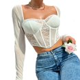 thumbnail image 1 of MYG Mode Femme Aguichant Dentelle Maille Chevrons Slim Col Carré Manches Longues Hauts, 1 of 9