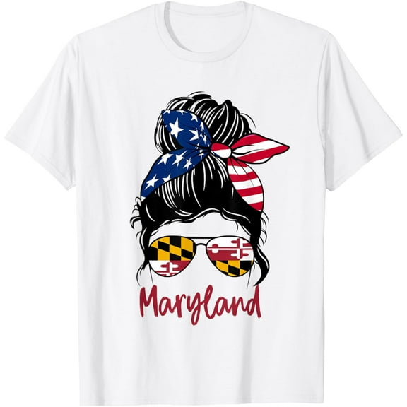 bun T-Shirt Maryland Girl Maryland Flag State Girlfriend messy