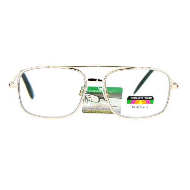 SA106 Rectangular Metal Frame Multi 3 Focus Progressive Reading Glasses Gold +3.0