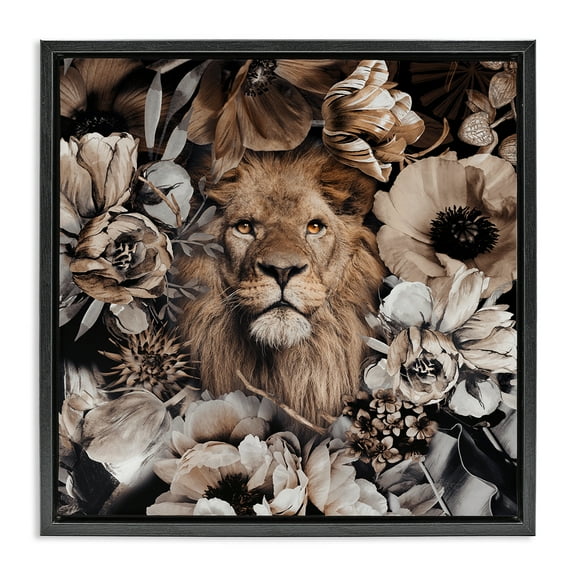 Stupell Industries Mixed Flowers & Lion Plants & Flowers Painting Black Floater Framed Canvas Art Print Wall Art, 18 x 18