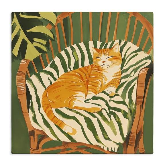 Stupell Industries Eclectic Orange Cat in Rattan Chair Canvas Art, 17 x 17, by Walker Noble