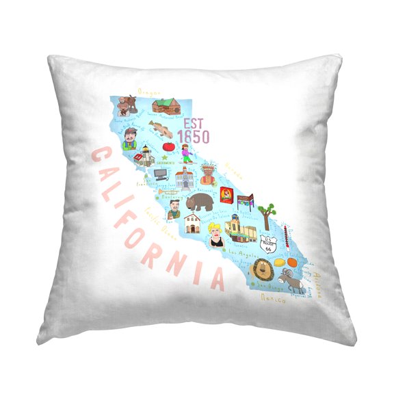Stupell Industries Pastel California Attractions Map Square Decorative Printed Throw Pillow, 18 x 18,