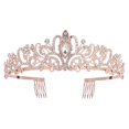 thumbnail image 1 of Coronas de cristal de oro rosa Tiara para mujeres y niñas, elegante corona de princesa con diamantes de imitación con peines, diademas para novia, fiesta de cumpleaños, fiesta de Halloween, accesorios, 1 of 5
