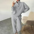 thumbnail image 2 of 2 Piece Sets for Women Solid Color Button Up Colla Versatile Hoodie Loose Pants Set Long Sleeved Round Neck Shirt Set Plus Size Lounge Sets Winter Gray L, 2 of 6