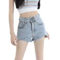 thumbnail image 4 of Pantalones cortos de mezclilla negros para mujer, verano 2023, nueva versión coreana de Spice Girls delgadas y de cintura alta, pantalones cortos súper cortos envueltos en la cadera ah word, 4 of 4