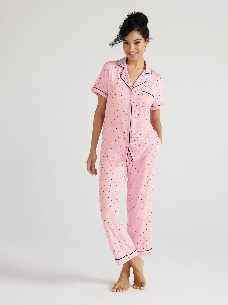 Joyspun Women's Knit Short Sleeve Notch Collar Top and Capri Joyspun Women's Knit Short Sleeve Notch Collar Top and Capri