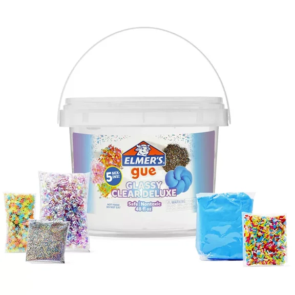 Gue 3lb Glassy Clear Deluxe Premade Slime Kit with Mix-Ins: Sensory Development, Storage Container, Ages 3 