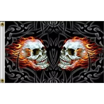 3X5 TWO SKULL AND FLAMES BIKER MOTORCYCLE BANNER 100D W/ GROMMETS (JC)
