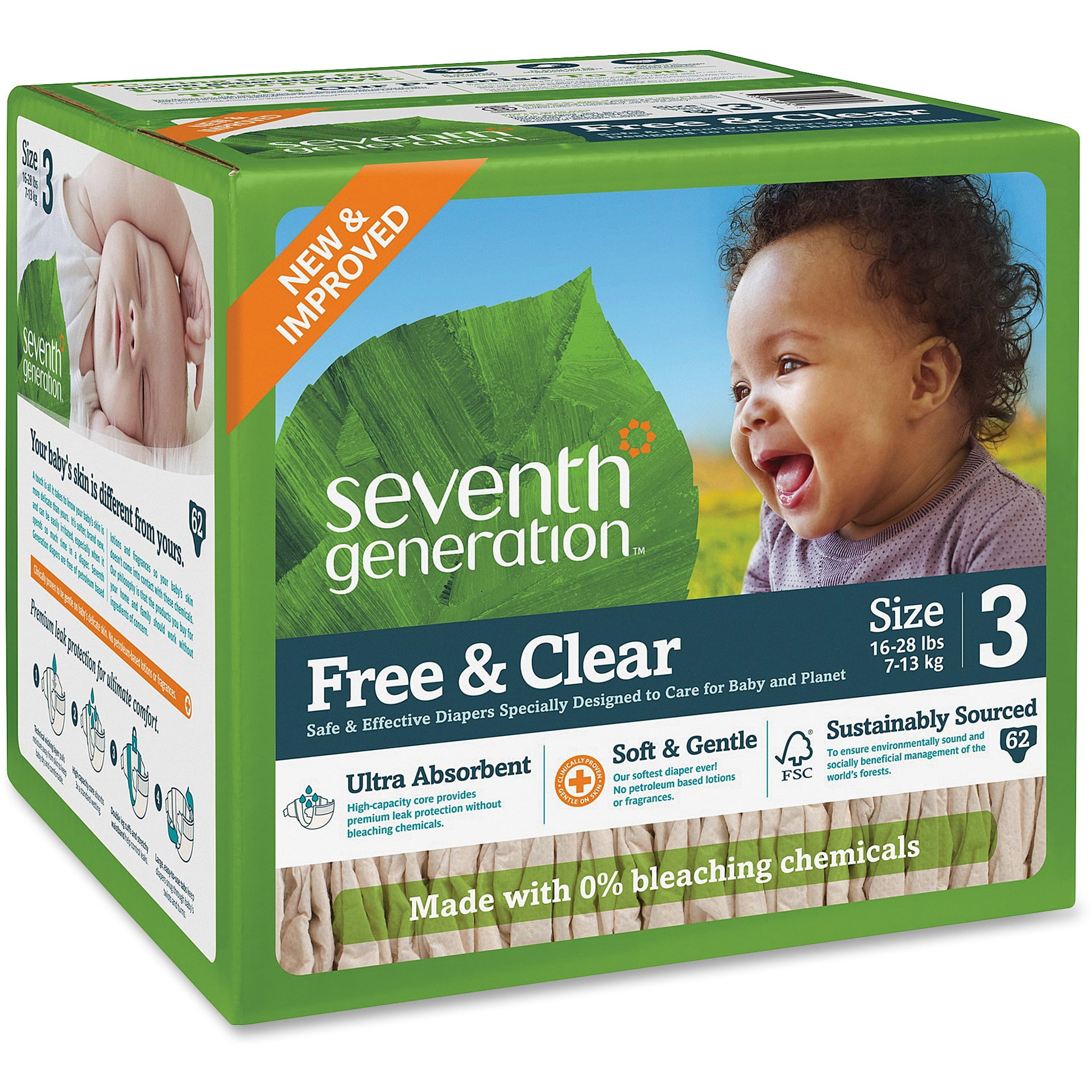 Seventh Generation Free & Clear Diapers, Size 3, 62 Diapers Walmart