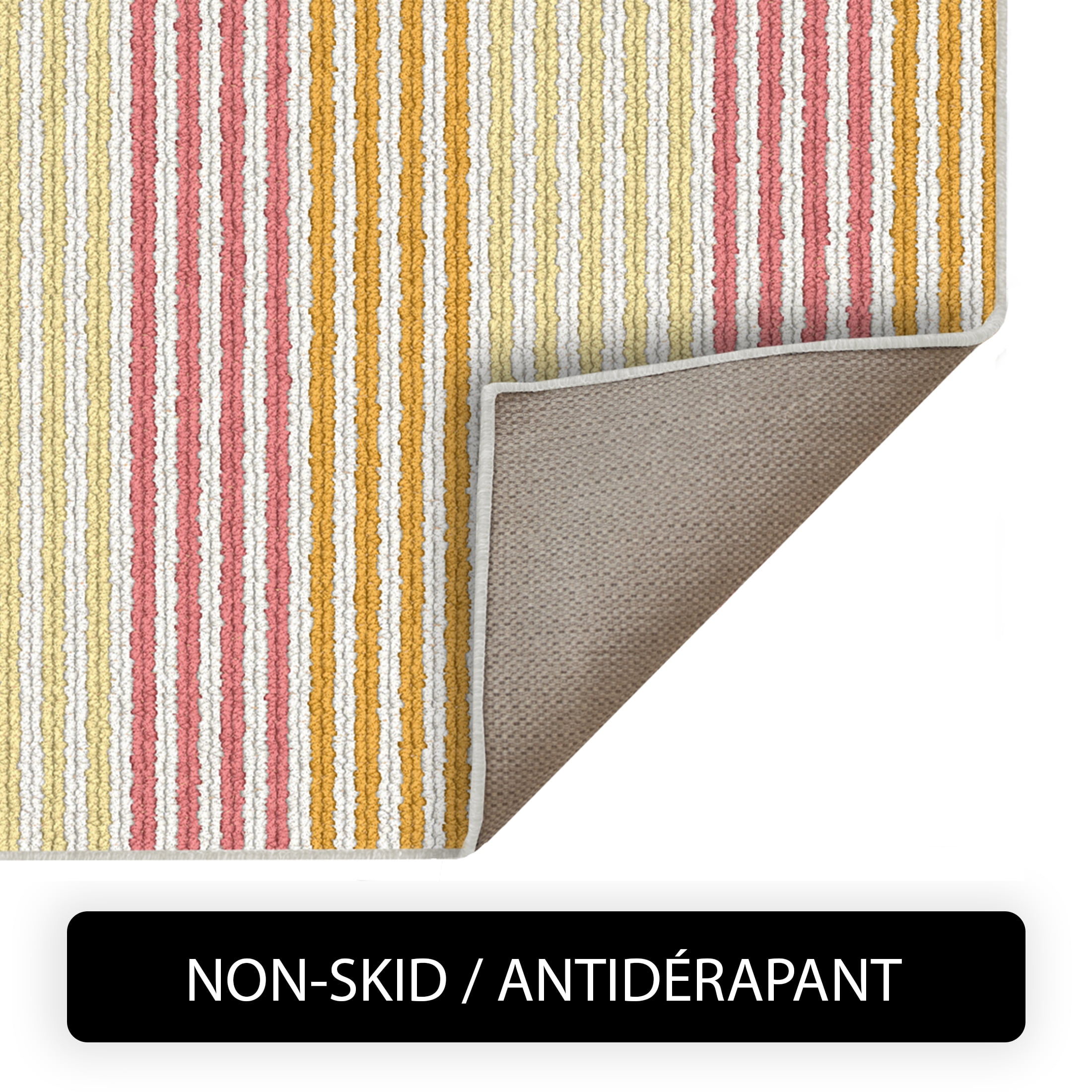 Mainstays Kids Indoor Pink and Yellow Striped Machine Tufted Accent Rug, 28.8" x 45", Machine Washable, Non-Skid Backing